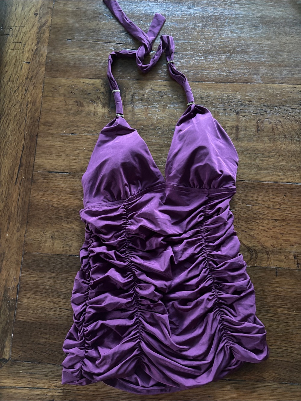 Vitamin A Ruched Halter Tankini Set in Plum - Picture 2 of 16